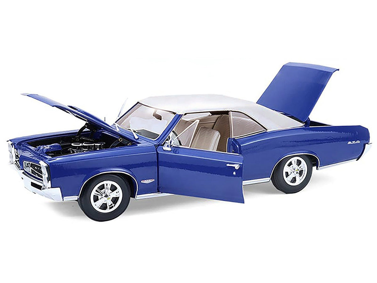 1966 Pontiac GTO Barrier Blue with White Top and Interior 1/18 Diecast Model Car by Highway 61-Highway 61-ModelCars.com