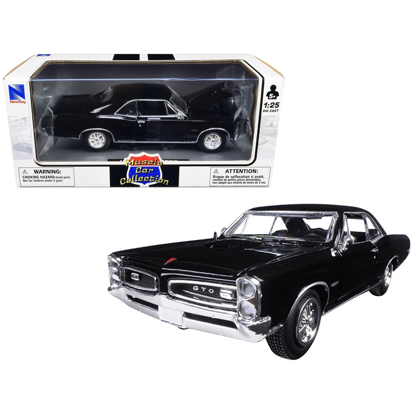 1966 Pontiac GTO Black "Muscle Car Collection" 1/25 Diecast Model Car by New Ray - New Ray - ModelCars.com