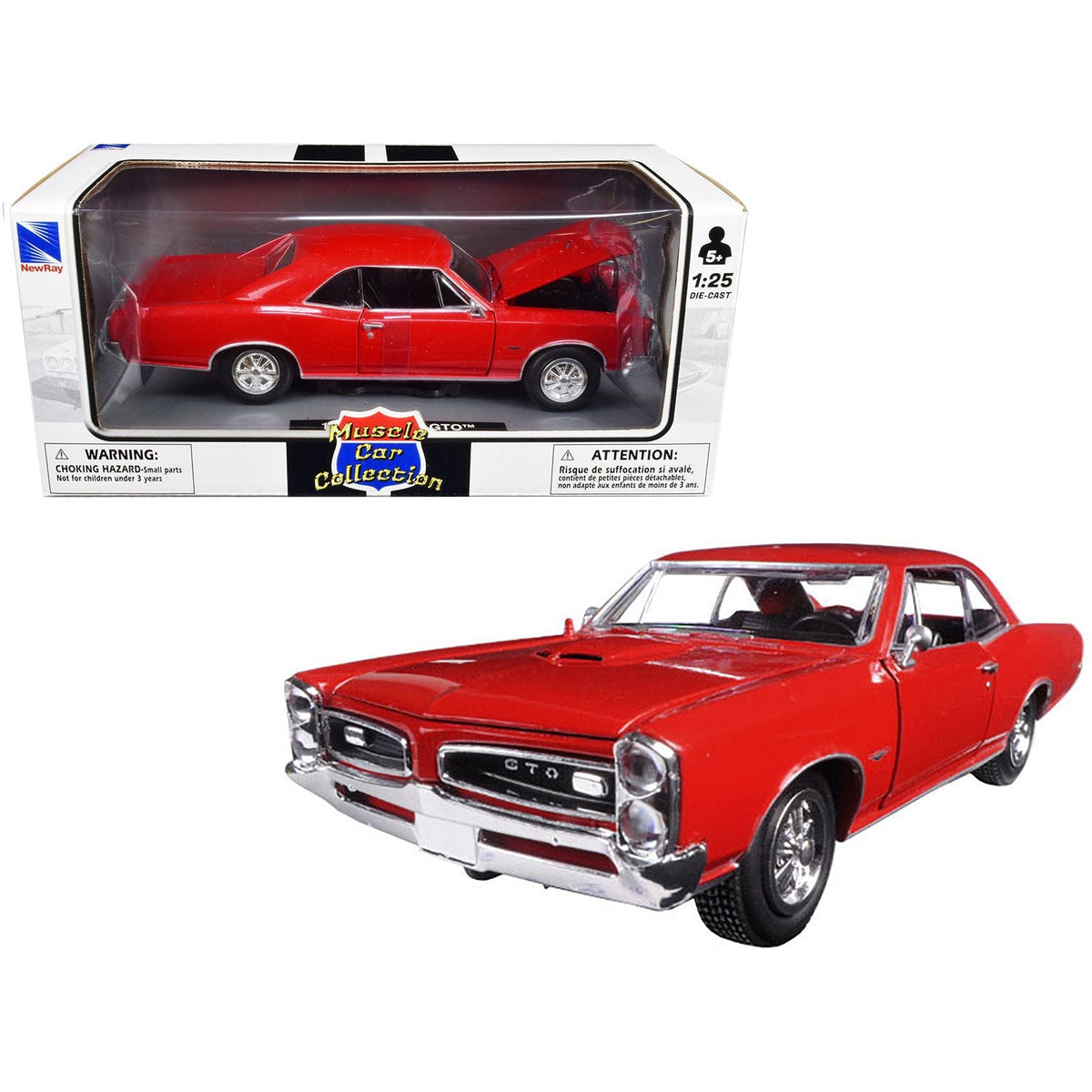 1966 Pontiac GTO Red "Muscle Car Collection" 1/25 Diecast Model Car by New Ray - New Ray - ModelCars.com