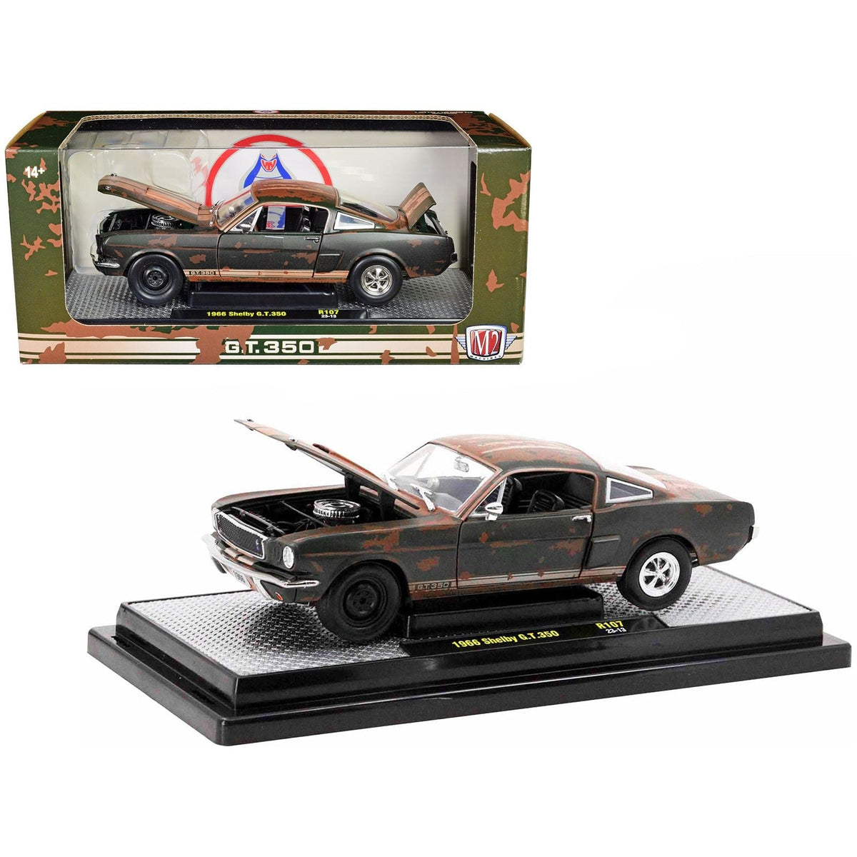 1966 Shelby GT350 Ivy Green with Wimbledon White Stripes (Rusted) Limited Edition to 5250 pieces Worldwide 1/24 Diecast Model Car by M2 Machines-M2-ModelCars.com