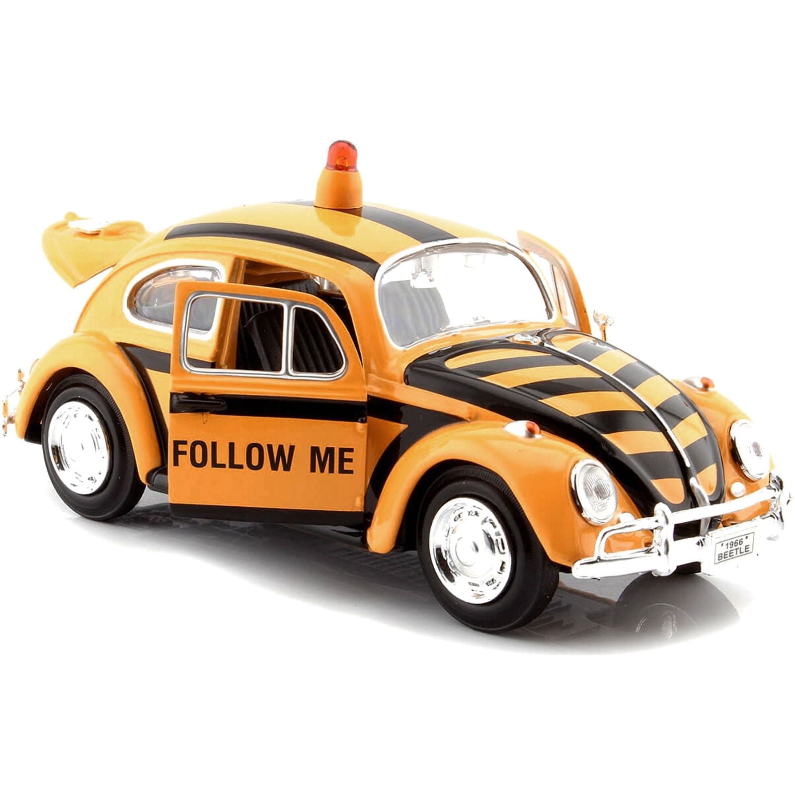 1966 Volkswagen Beetle "Follow Me" Airport Safety Vehicle Yellow with Black Stripes 1/24 Diecast Model Car by Motormax - Motormax - ModelCars.com