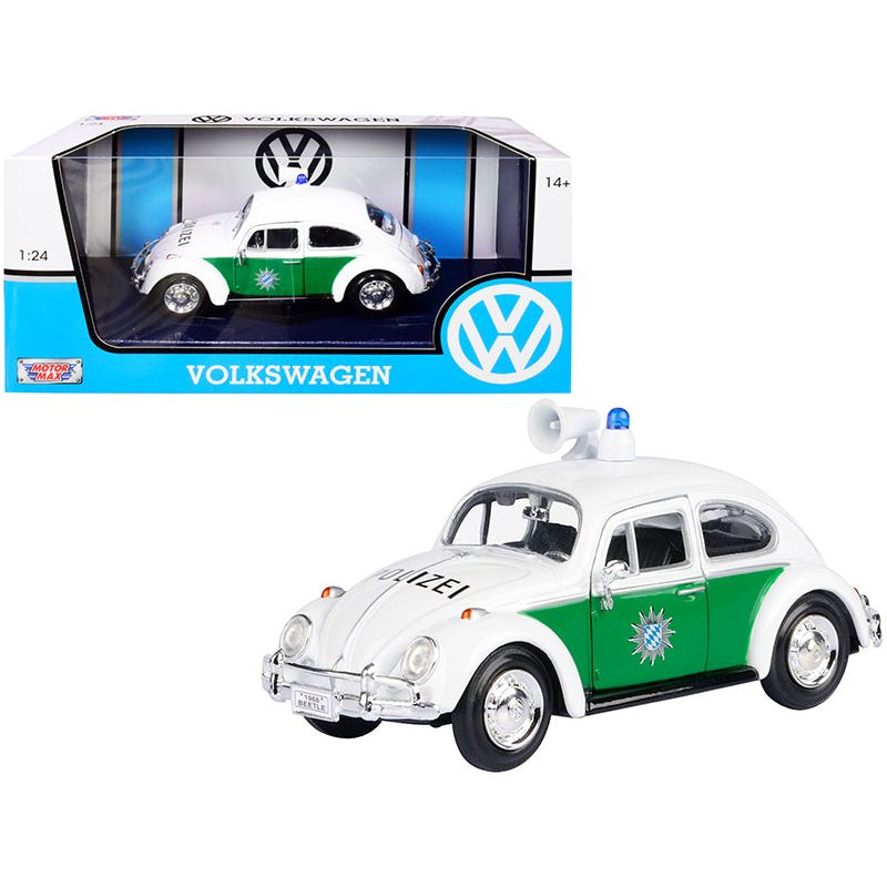 1966 Volkswagen Beetle German Police Car White and Green 1/24 Diecast Model Car by Motormax - Motormax - ModelCars.com