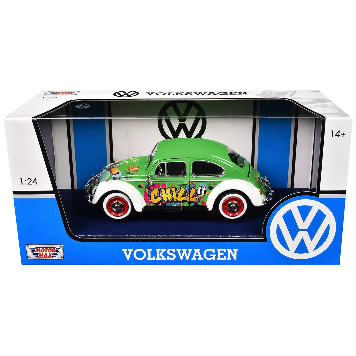 1966 Volkswagen Beetle Green with Graffiti Graphics 1/24 Diecast Model Car by Motormax-Motormax-ModelCars.com