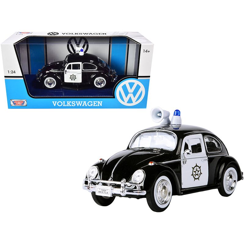 1966 Volkswagen Beetle Police Car Black and White 1/24 Diecast Model Car by Motormax - Motormax - ModelCars.com