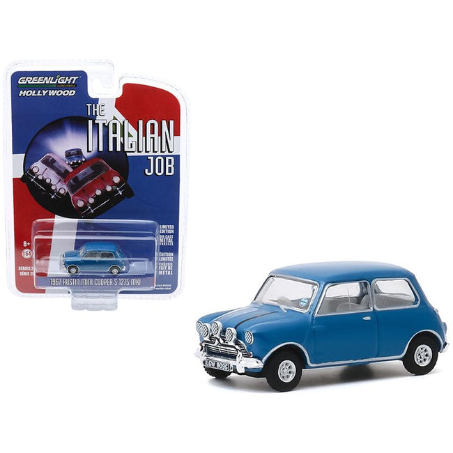 1967 Austin Mini Cooper S 1275 MkI Blue "The Italian Job" (1969) Movie "Hollywood Series" Release 28 1/64 Diecast Model Car by Greenlight - Greenlight - ModelCars.com