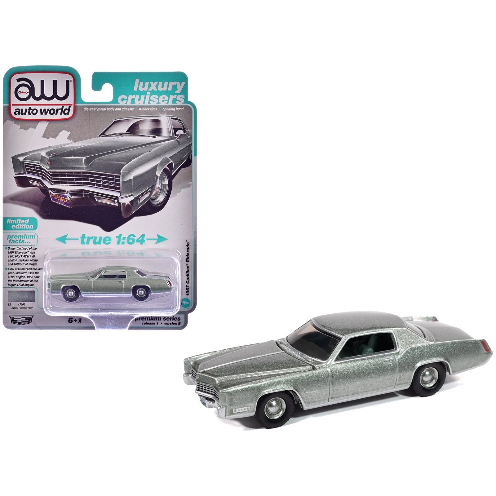 1967 Cadillac Eldorado Crystal Firemist Metallic with Green Interior "Luxury Cruisers" Series 1/64 Diecast Model Car by Auto World - Autoworld - ModelCars.com