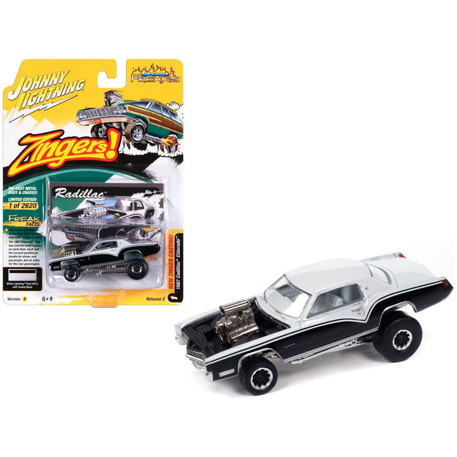 1967 Cadillac Eldorado "Radillac" White Lightning Pearl White and Tuxedo Black "Zingers!" Limited Edition to 2620 pieces Worldwide "Street Freaks" Series 1/64 Diecast Model Car by Johnny Lightning-Johnny Lightning-ModelCars.com