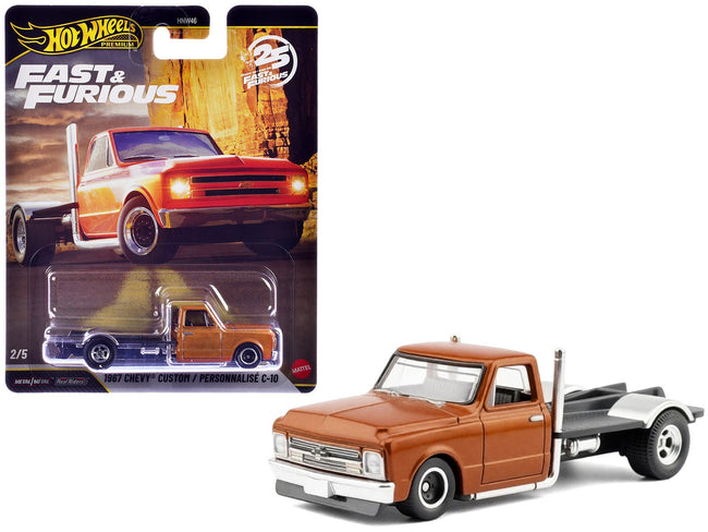 1967 Chevrolet C-10 Custom Bedless Truck Orange Metallic "Furious 7" (2015) Movie "Fast & Furious" Series Diecast Model Car by Hot Wheels-Hotwheels-ModelCars.com