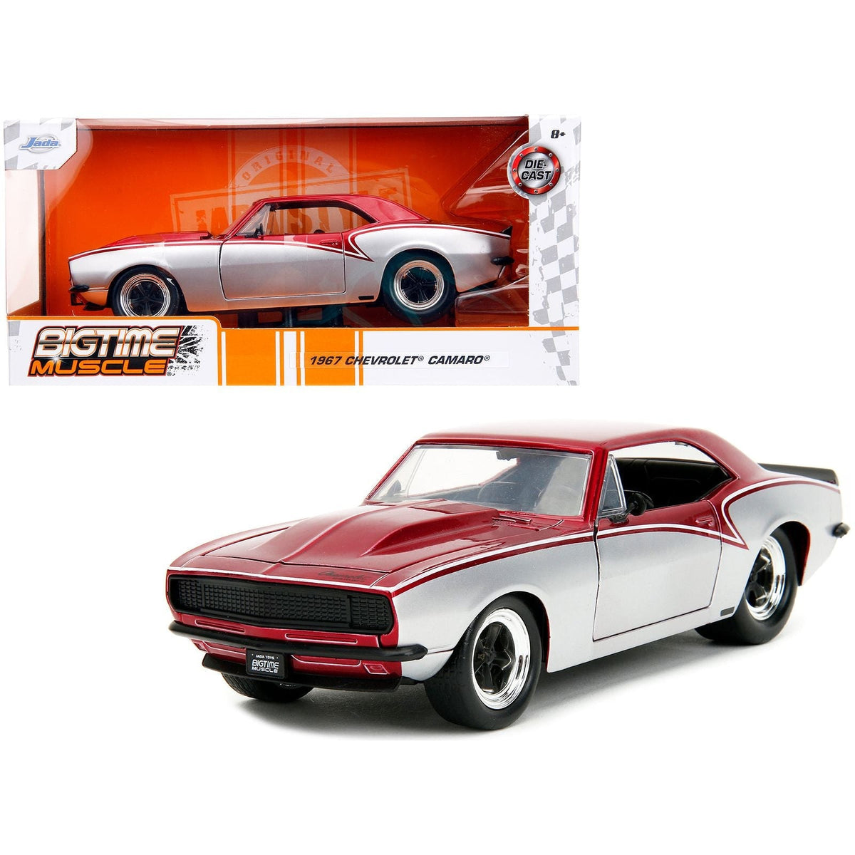1967 Chevrolet Camaro Candy Red and Silver Metallic "Bigtime Muscle" Series 1/24 Diecast Model Car by Jada-Jada-ModelCars.com