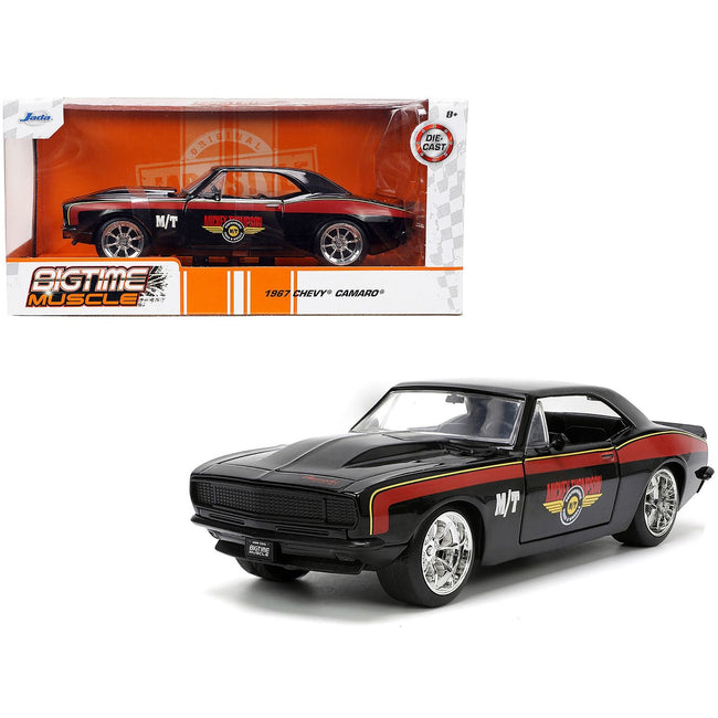 1967 Chevrolet Camaro "Mickey Thompson" Black with Red and Yellow Stripes "Bigtime Muscle" Series 1/24 Diecast Model Car by Jada-Jada-ModelCars.com