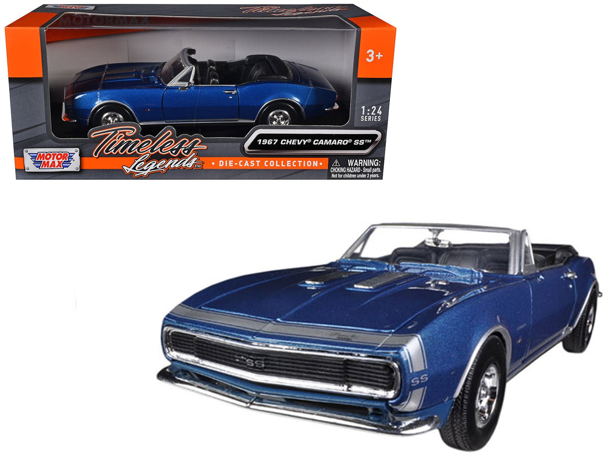 1967 Chevrolet Camaro SS Convertible Blue Metallic 1/24 Diecast Model Car by Motormax-Motormax-ModelCars.com