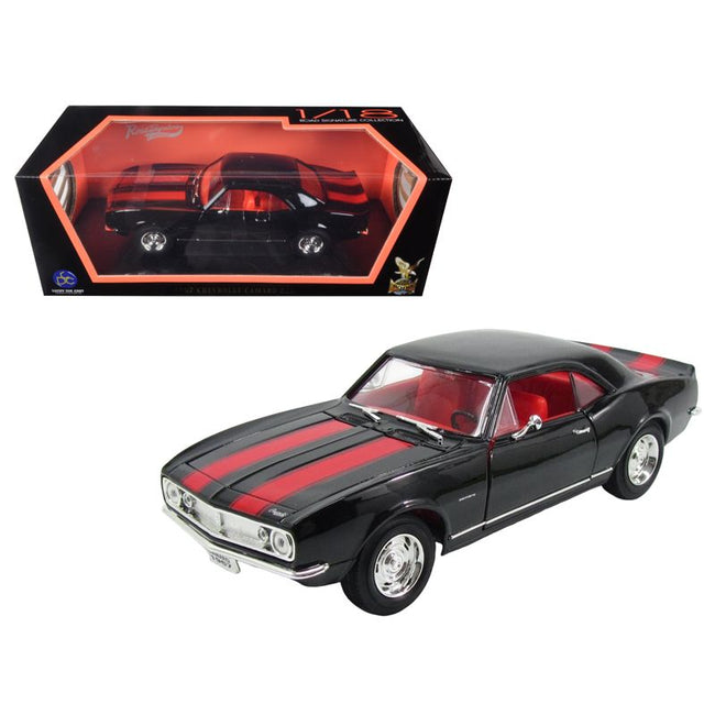 1967 Chevrolet Camaro Z/28 Black with Red Stripes 1/18 Diecast Model Car by Road Signature-Road Signature-ModelCars.com