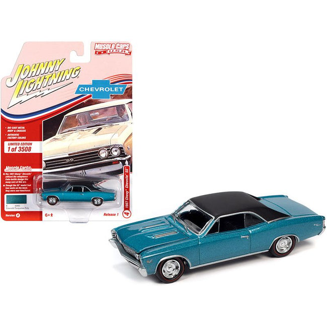 1967 Chevrolet Chevelle SS Emerald Turquoise Metallic with Flat Black Top Limited Edition to 3508 pieces Worldwide "Muscle Cars USA" Series 1/64 Diecast Model Car by Johnny Lightning - Johnny Lightning - ModelCars.com