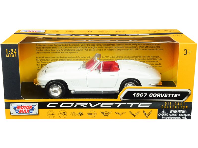 1967 Chevrolet Corvette C2 Convertible White with Red Interior "History of Corvette" Series 1/24 Diecast Model Car by Motormax-Motormax-ModelCars.com