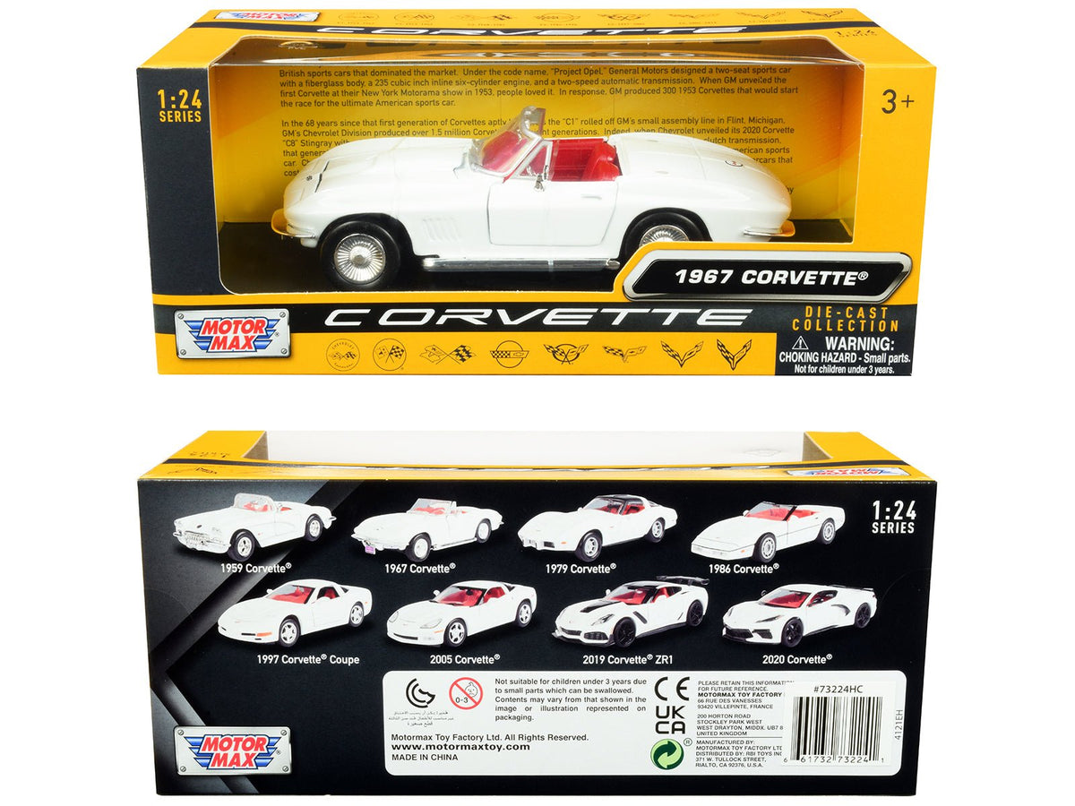 1967 Chevrolet Corvette C2 Convertible White with Red Interior "History of Corvette" Series 1/24 Diecast Model Car by Motormax-Motormax-ModelCars.com