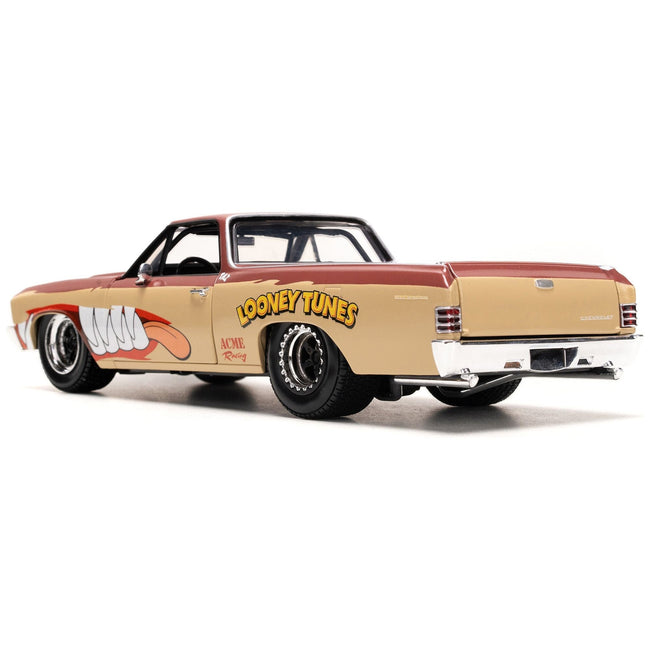 1967 Chevrolet El Camino Brown and Beige with Graphics and Tasmanian Devil (Taz) Diecast Figure "Looney Tunes" "Hollywood Rides" Series 1/24 Diecast Model Car by Jada-Jada-ModelCars.com