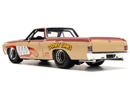 1967 Chevrolet El Camino Brown and Beige with Graphics and Tasmanian Devil (Taz) Diecast Figure "Looney Tunes" "Hollywood Rides" Series 1/24 Diecast Model Car by Jada-Jada-ModelCars.com