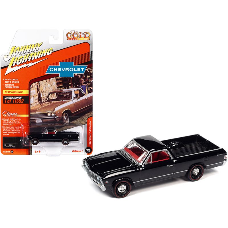 1967 Chevrolet El Camino Tuxedo Black with Red Interior "Classic Gold Collection" Series Limited Edition to 11652 pieces Worldwide 1/64 Diecast Model Car by Johnny Lightning - Johnny Lightning - ModelCars.com