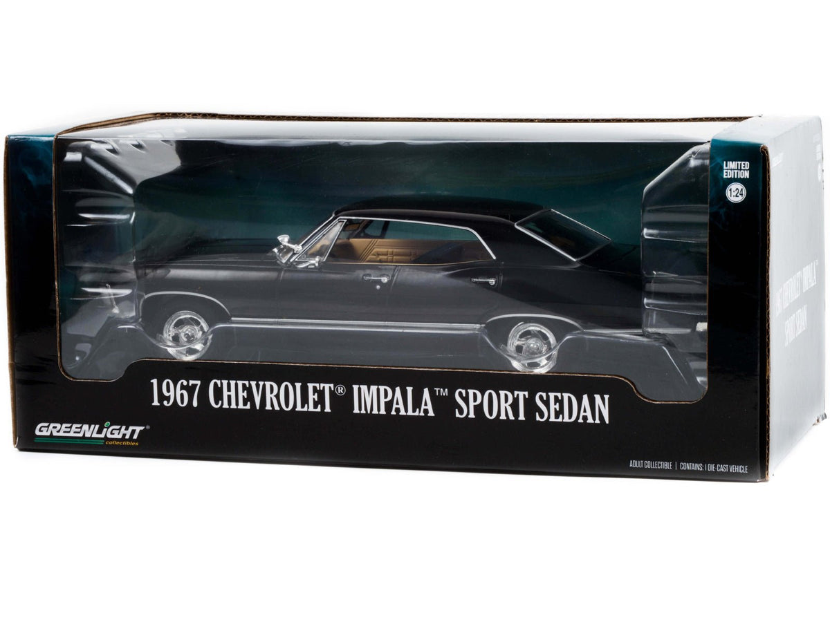 1967 Chevrolet Impala Sport Sedan Tuxedo Black 1/24 Diecast Model Car by Greenlight-Greenlight-ModelCars.com