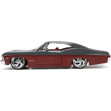 1967 Chevrolet Impala SS Gray and Burgundy with Burgundy Interior "Bigtime Muscle" Series 1/24 Diecast Model Car by Jada-Jada-ModelCars.com