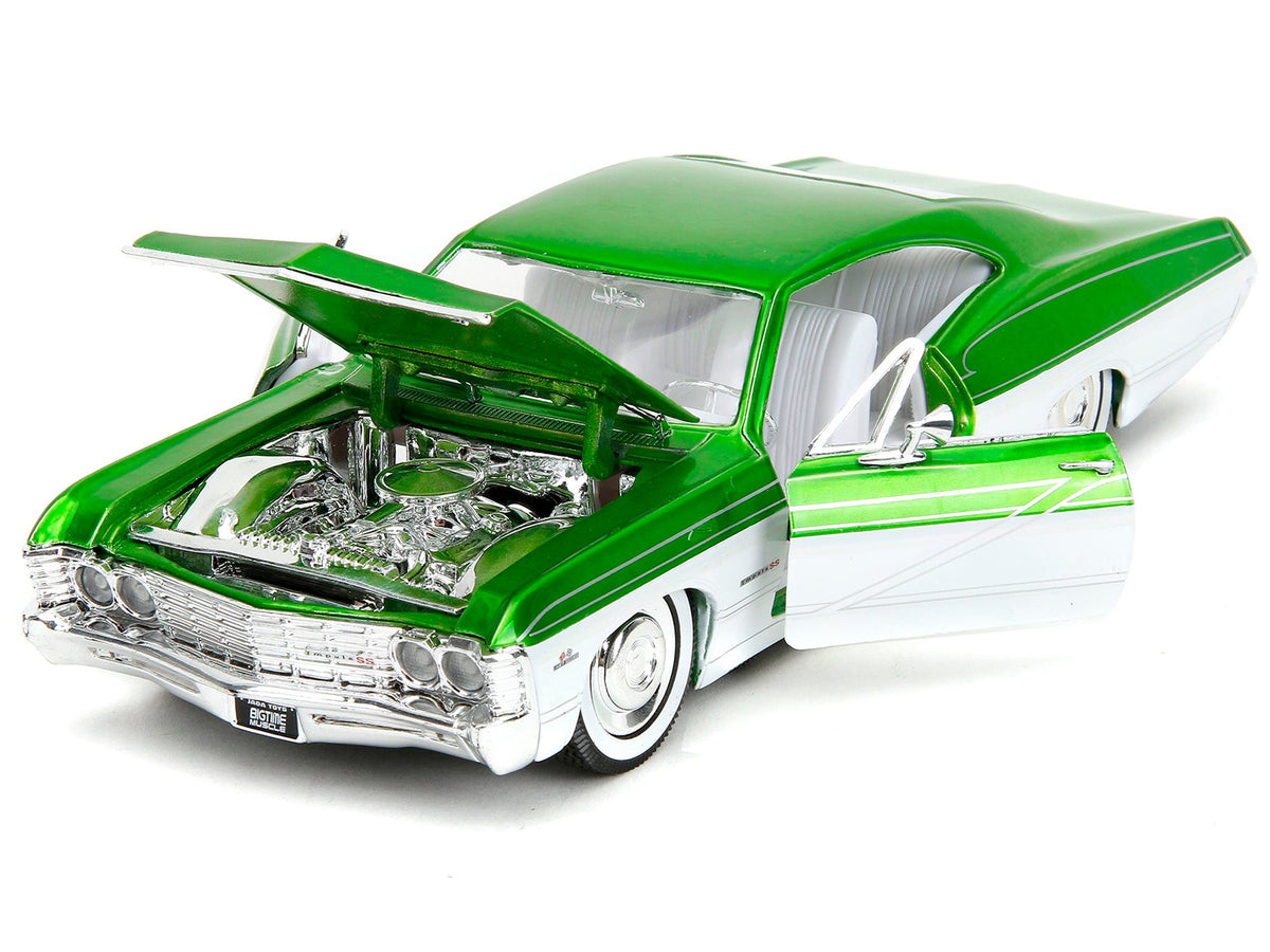 1967 Chevrolet Impala SS Green Metallic and White with White Interior "Bigtime Muscle" Series 1/24 Diecast Model Car by Jada-Jada-ModelCars.com