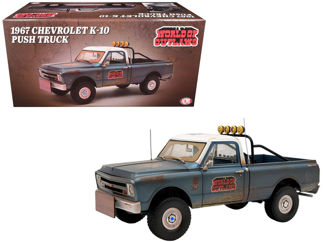 1967 Chevrolet K-10 Pickup Truck "World of Outlaws Push Truck" Blue (Rusted) with White Top Limited Edition to 378 pieces Worldwide 1/18 Model Car by ACME-Acme-ModelCars.com