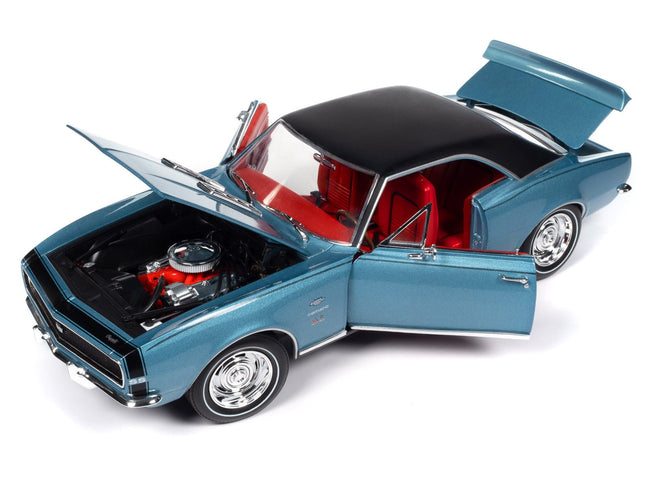 1967 Chevrolet Yenko Camaro YS760 Nantucket Blue Metallic with Black Stripes, Black Vinyl Top, and Red Interior "Muscle Car & Corvette Nationals" (MCACN) "American Muscle" Series 1/18 Diecast Model Car by Auto World-Autoworld-ModelCars.com