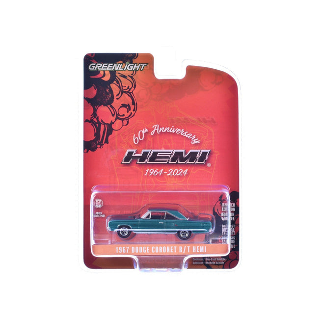 1967 Dodge Coronet R/T Hemi Turquoise Metallic "Hemi 60th Anniversary" "Anniversary Collection" Series 17 1/64 Diecast Model Car by Greenlight - Greenlight - ModelCars.com