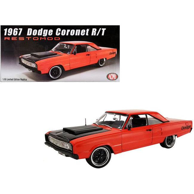 1967 Dodge Coronet R/T "Restomod" Primer Red with Black Hood Limited Edition to 372 pieces Worldwide 1/18 Diecast Model Car by ACME-Acme-ModelCars.com