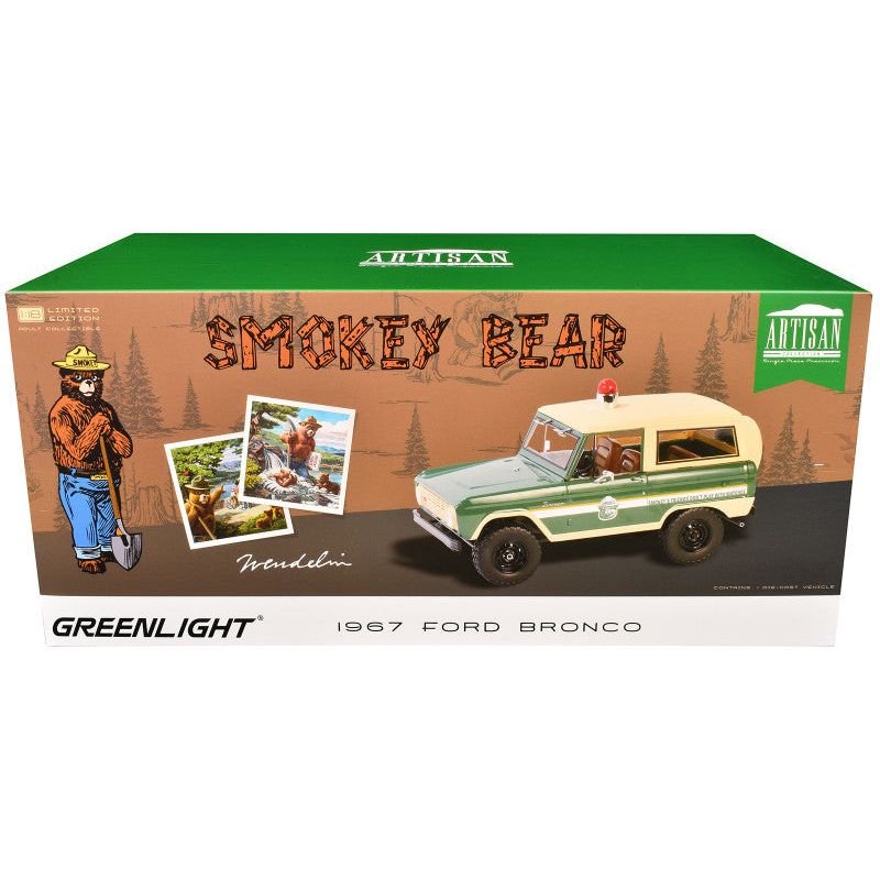 1967 Ford Bronco "Smokey Bear Forest Ranger" Green and Cream with White Stripes "Artisan Collection" 1/18 Diecast Model Car by Greenlight-Greenlight-ModelCars.com