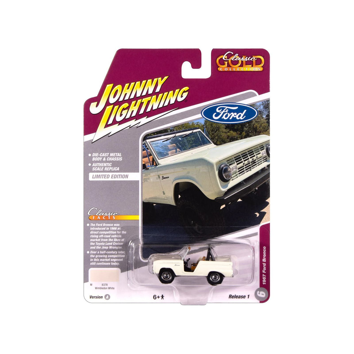 1967 Ford Bronco Wimbledon White "Classic Gold Collection" 1/64 Diecast Model Car by Johnny Lightning-Johnny Lightning-ModelCars.com