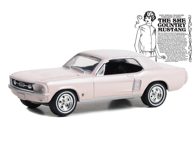 1967 Ford Mustang Coupe "She Country Special - Bill Goodro Ford Denver Colorado" Bermuda Sand "Hobby Exclusive" Series 1/64 Diecast Model Car by Greenlight-Greenlight-ModelCars.com