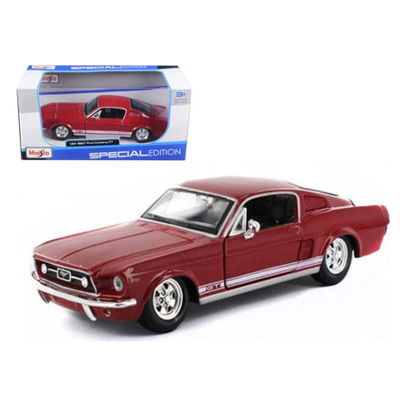 1967 Ford Mustang GT Red with White Stripes 1/24 Diecast Model Car by Maisto - Maisto - ModelCars.com