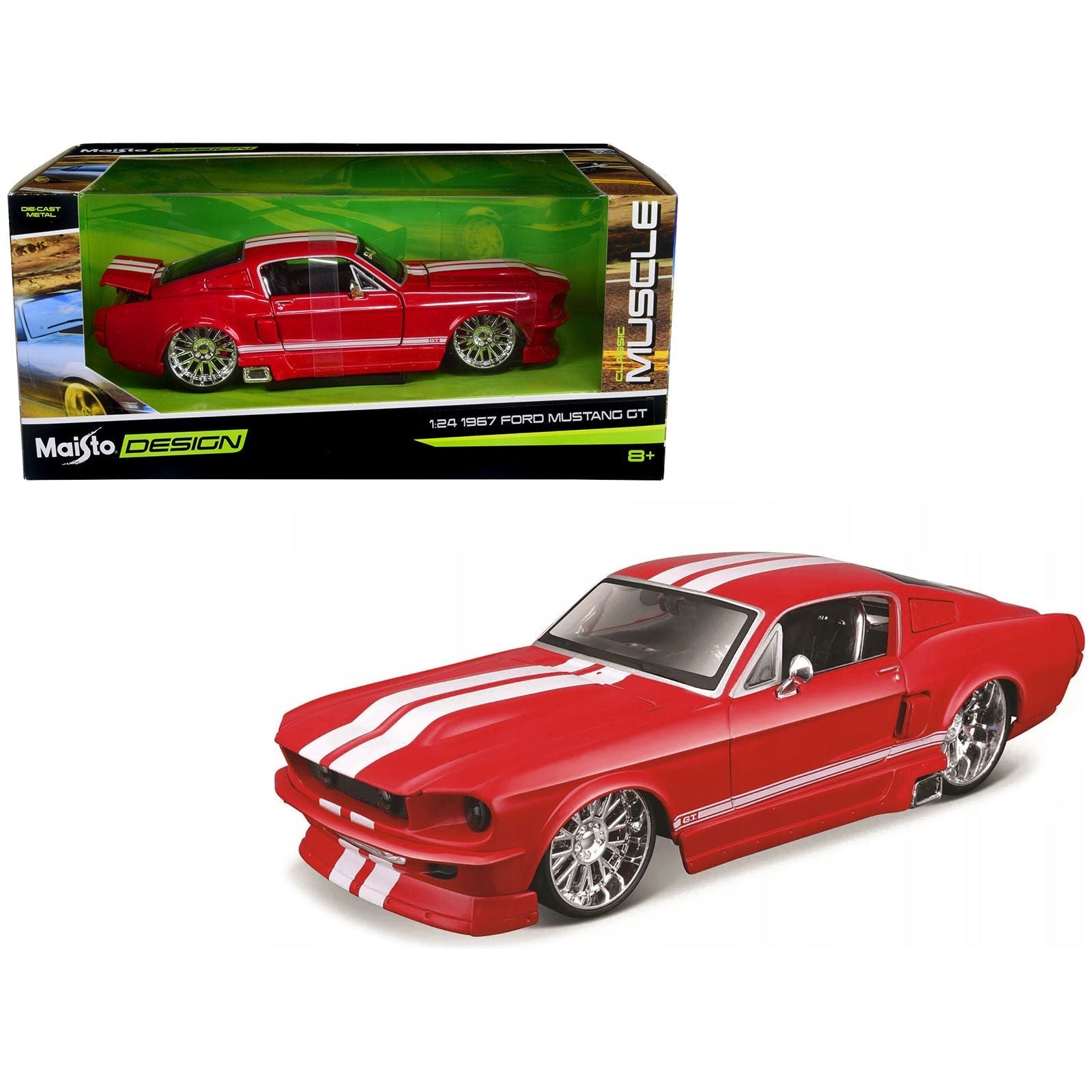 1967 Ford Mustang GT Red with White Stripes "Classic Muscle" "Maisto Design" Series 1/24 Diecast Model Car by Maisto - Maisto - ModelCars.com
