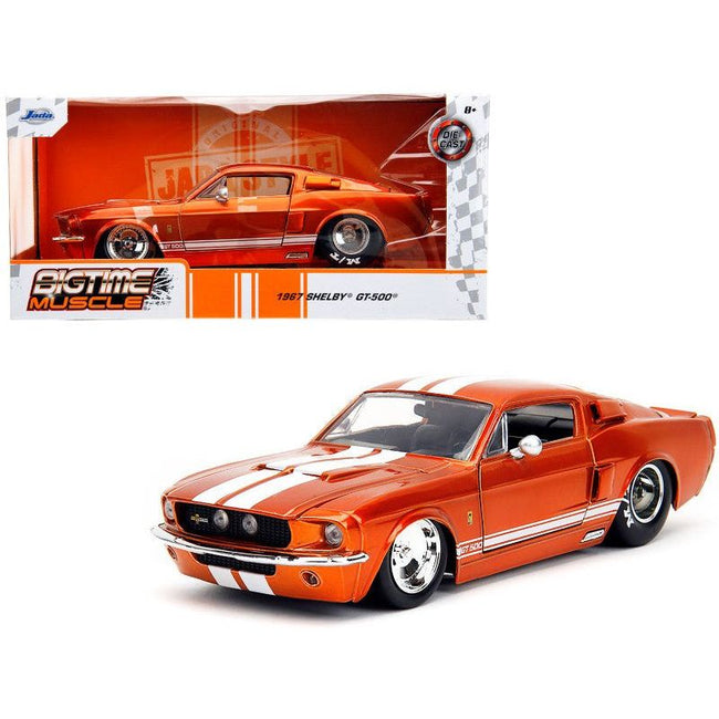 1967 Ford Mustang Shelby GT500 Candy Orange with White Stripes "Bigtime Muscle" Series 1/24 Diecast Model Car by Jada-Jada-ModelCars.com