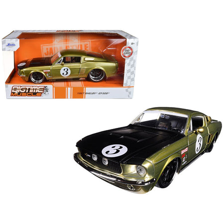 1967 Ford Shelby GT-500 3 Gold with Matt Black Hood "Big Time Muscle" 1/24 Diecast Model Car by Jada-Jada-ModelCars.com