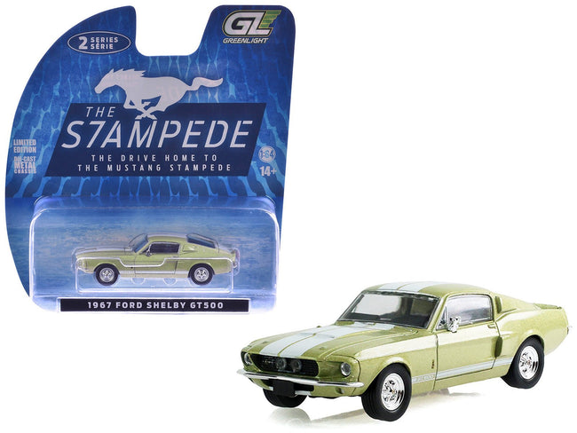 1967 Ford Shelby GT500 Lime Gold Metallic with White Stripes "Stampede" Series 2 1/64 Diecast Model Car by Greenlight-Greenlight-ModelCars.com