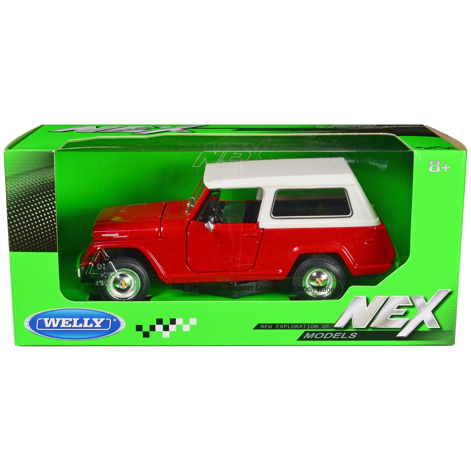 1967 Jeep Jeepster Commando Station Wagon Red with White Top "NEX Models" Series 1/24 Diecast Model Car by Welly - Welly - ModelCars.com