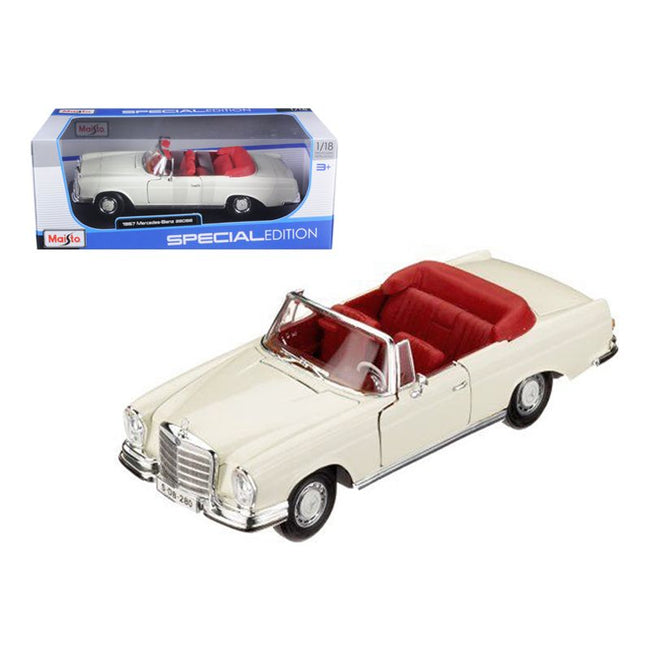 1967 Mercedes Benz 280 SE Cabriolet Cream with Red Interior 1/18 Diecast Model Car by Maisto - Maisto - ModelCars.com