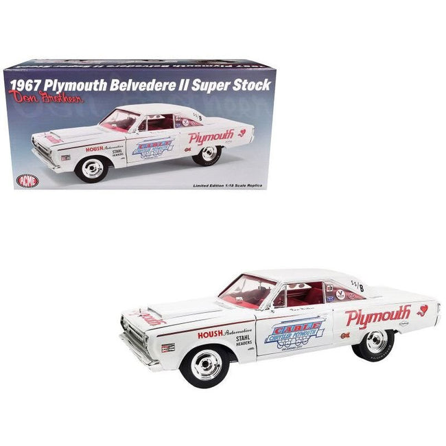 1967 Plymouth Belvedere II Super Stock "Don Grotheer" White with Graphics and Red Interior Limited Edition to 306 pieces Worldwide 1/18 Diecast Model Car by ACME-Acme-ModelCars.com