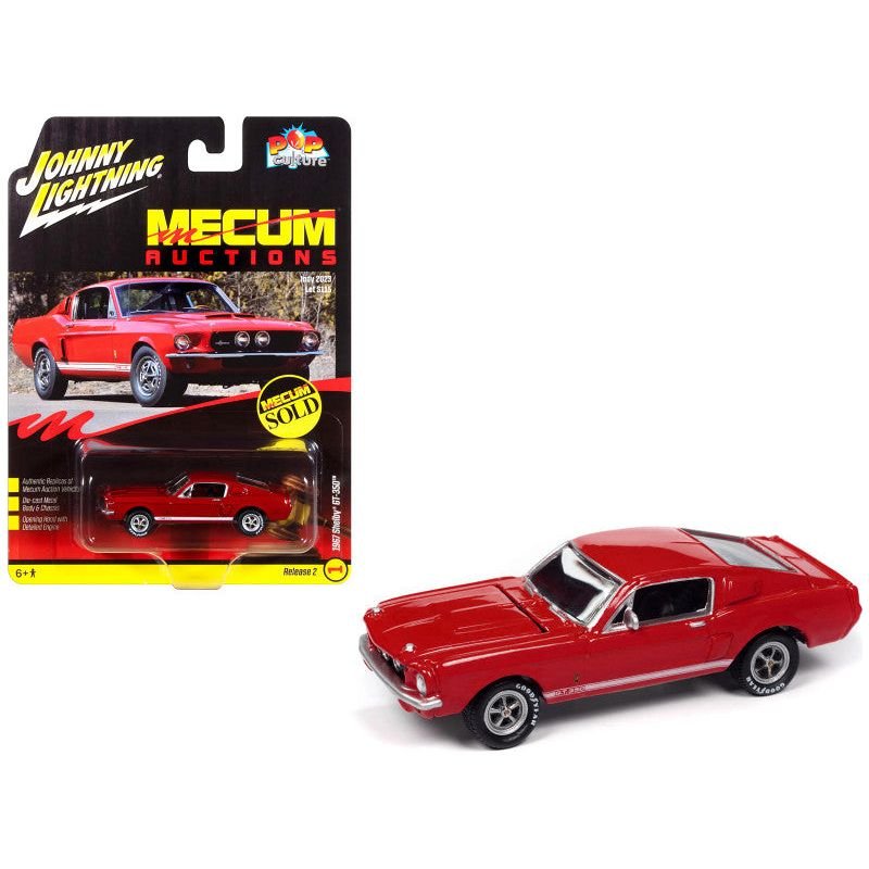 1967 Shelby GT - 350 Red with White Side Stripes "Mecum Auctions" "Pop Culture" 2024 Release 2 1/64 Diecast Model Car by Johnny Lightning - Johnny Lightning - ModelCars.com