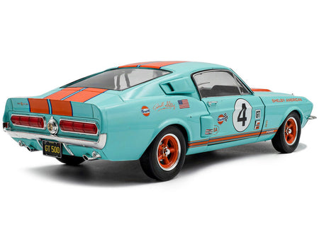 1967 Shelby GT500 #4 "Gulf Racing Tribute" Light Blue with Orange Stripes 1/18 Diecast Model Car by Solido-Solido-ModelCars.com
