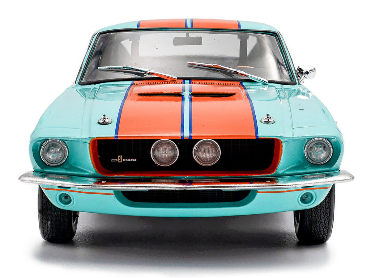 1967 Shelby GT500 #4 "Gulf Racing Tribute" Light Blue with Orange Stripes 1/18 Diecast Model Car by Solido-Solido-ModelCars.com