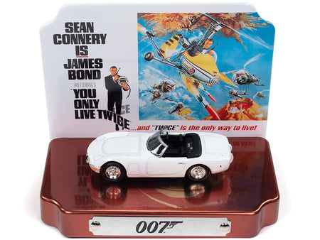 1967 Toyota 2000 GT Convertible RHD (Right Hand Drive) White 007 (James Bond) "You Only Live Twice" (1967) Movie with Collectible Tin Display "Silver Screen Machines" Series 1/64 Diecast Model Car by Johnny Lightning-Johnny Lightning-ModelCars.com