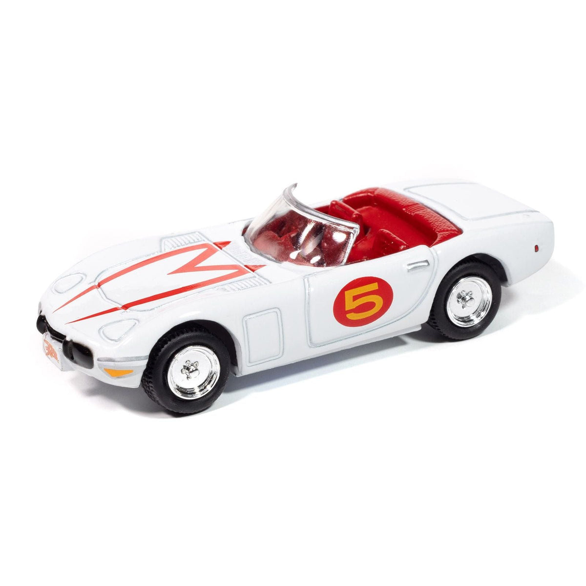 1967 Toyota 2000GT "Mach 5 Tribute" #5 White with Red Interior "Speed Racer" "Pop Culture" 2025 Release 1 1/64 Diecast Model Car by Johnny Lightning-Johnny Lightning-ModelCars.com