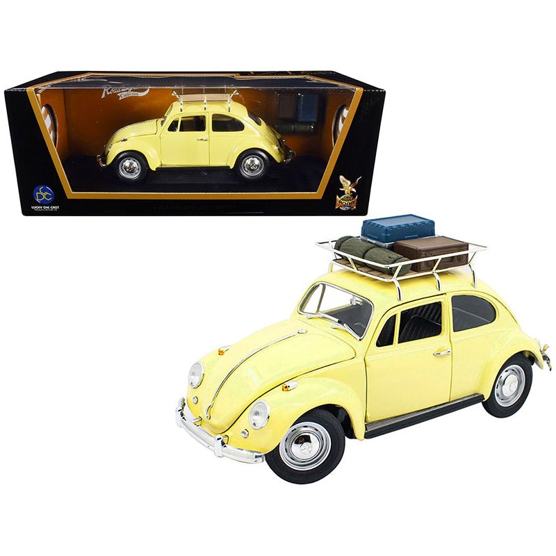 1967 Volkswagen Beetle with Roof Rack and Luggage Yellow 1/18 Diecast Model Car by Road Signature - Road Signature - ModelCars.com