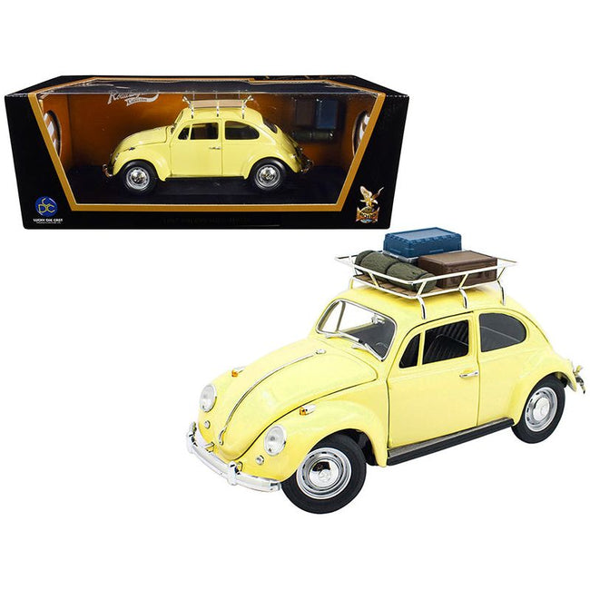 1967 Volkswagen Beetle with Roof Rack and Luggage Yellow 1/18 Diecast Model Car by Road Signature - Road Signature - ModelCars.com