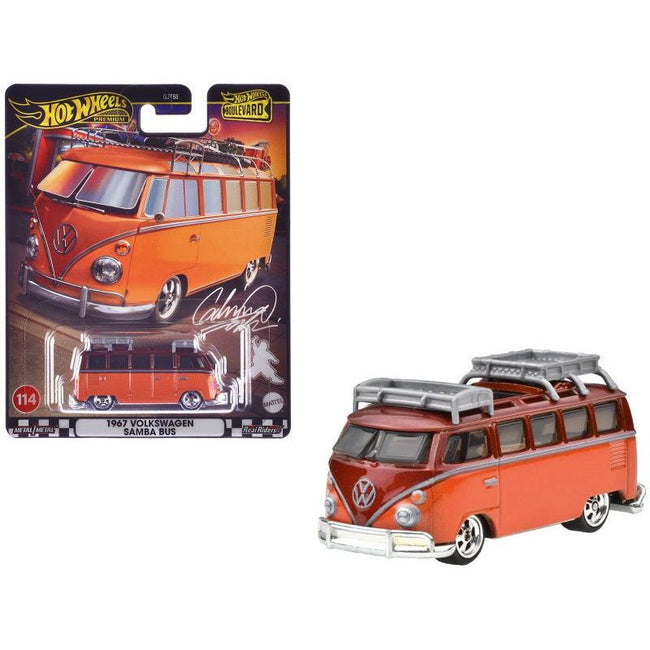 1967 Volkswagen Samba Bus Orange and Dark Red Metallic with Roof Rack "Boulevard" Series Diecast Model Car by Hot Wheels-Hotwheels-ModelCars.com