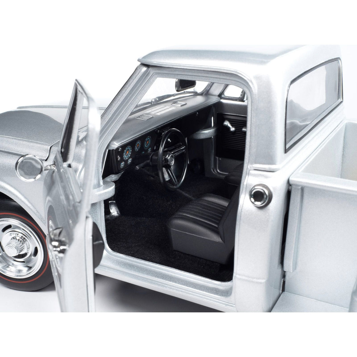 1968 Chevrolet C10 Stepside Pickup Truck Silver Metallic 1/18 Diecast Model Car by Auto World-Autoworld-ModelCars.com