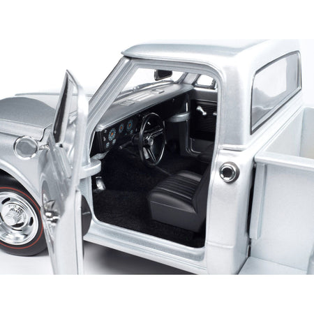 1968 Chevrolet C10 Stepside Pickup Truck Silver Metallic 1/18 Diecast Model Car by Auto World-Autoworld-ModelCars.com